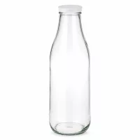 1000ml Glasflasche mit weißem BasicSeal Deckel UN-zertifiziert transparent leer Vorratsglas Milchflasche