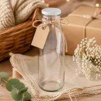 500ml Glasflasche mit weißem Deckel dekorativ mit Juteschnur und Anhänger rustikales Geschenk-Design