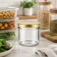 Multifunktionales Miniatur-Einmachglas 125ml mit goldenem Deckel für Gewürze und Aufstriche