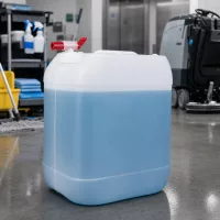 Quadratischer 20 Liter Kanister mit blauem Inhalt und Ablasshahn für den Profibereich
