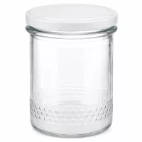 400ml Honigglas mit weißem BasicSeal Deckel UNiTWIST System transparentes Glas mit Wabenmuster am Boden