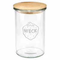 WECK Sturzglas 1000ml RR100 mit Holzdeckel aus Eichenholz transparent leeres Einmachglas für Vorratshaltung