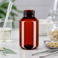 Zylindrische PET Flasche 100ml amber mit weißem OV für pharmazeutische Abfüllungen