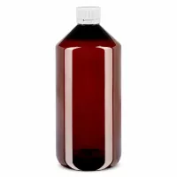 Pharma PET Flasche 1 Liter braun-transparent mit manipulationssicherem weißen Verschluss