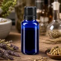 Apothekerglasflasche 20ml kobaltblau mit schwarzem OV für Aromatherapie und Naturkosmetik