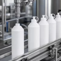 Befüllprozess HDPE Apothekenflaschen 250ml weiß mit Spritzverschluss in Pharmaproduktion
