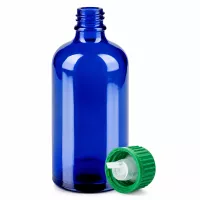 Kompakte 100ml Dosierflasche aus hochwertigem blauem Glas mit professionellem Tropfmechanismus