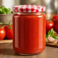 Italienische Tomatensauce eingekocht in 555ml Rundglas mit UNiTWIST BasicSeal Deckel kariert