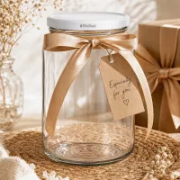 UNiTWIST Runda382 Geschenkverpackung mit goldener Schleife und Anhänger - dekoratives Einmachglas mit weißem BioSeal Dec