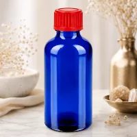 Chemikalienflasche 50ml BlueLine mit säurebeständigem Glas und rotem Sicherheitsverschluss