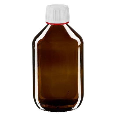500ml Medizinflasche braun, Verschluss weiß mit Originalitätsring rot ApoGlas