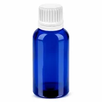Blaue 30ml Glasflasche mit weißem Tropfverschluss OV BlueLine Serie