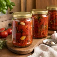 Stilvolles 1000g Honigglas mit Eingemachtem und Kräutern dekorativ arrangiert für mediterrane Küche und Vorratshaltung