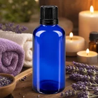 50ml blaue Medizinflasche aus Apothekerglas mit Originalverschluss für Naturkosmetik