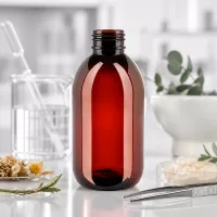 Apothekerflasche 250ml aus PET mit weißem OV und glatter Wandung für Eigenproduktionen