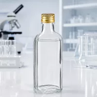100ml Klarglasflasche rechteckige Meplat Form goldener Aluschraubverschluss PP22 weiß
