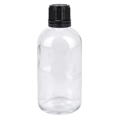 Klarglas Vorratsflasche 100ml mit schwarzem Schraubverschluss für Apothekenbedarf