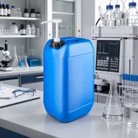 Blauer Vorratsbehälter 15 Liter mit Dosierpumpe für sicheren Umgang mit Laborreagenzien