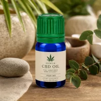 Stilvolle 5ml Blauglasflasche mit matter Oberfläche und kontrastreichem grünem Deckel