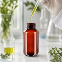100ml PET Rundflasche braun UV-Schutz mit grünem Sicherheitsverschluss Labor