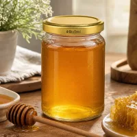 UNiTWIST Runda205 Honigglas gefüllt mit goldenem Honig TO58 BioSeal Deckel Imkereiprodukt Naturhonig im Glasgefäß