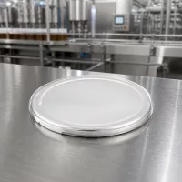82mm BasicSeal TO82 UNiTWIST weisser Schraubdeckel liegend Edelstahltisch industrielle Abfüllanlage