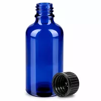 UV-schützende blaue 50ml Glasflasche mit schwarzem Sicherheitsverschluss BlueLine Serie