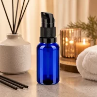 20ml Pumpflasche schwarz STD BlueLine UT18/20 - robustes Glas mit ergonomischem schwarzem Pumpkopf