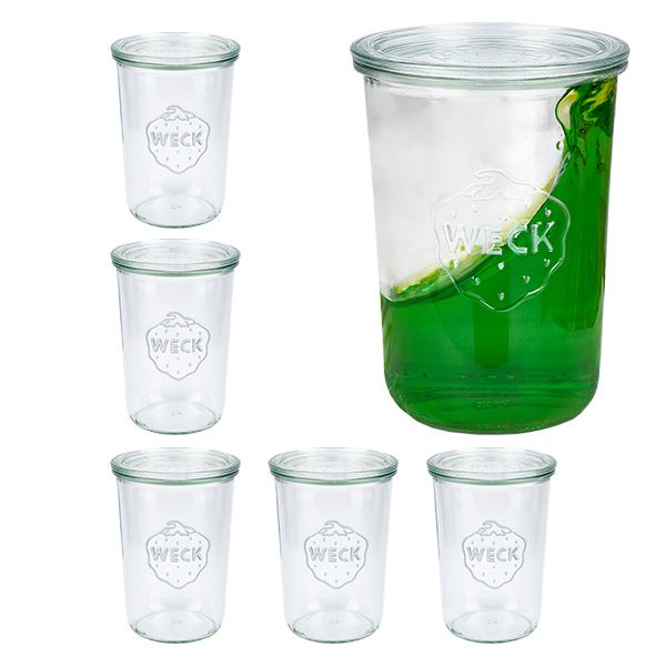6er Set Weck Gläser 850ml, 3/4L Sturzgläser mit 6 Glasdeckel