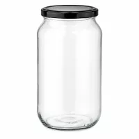 1062ml Rundglas mit schwarzem BasicSeal Deckel - leeres Einmachglas aus klarem Glas für Lebensmittel und Aufbewahrung