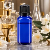 Kompakte kobaltblaue 20ml Flasche mit UV-Schutzglas und schwarzem OV für ätherische Öle