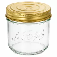 415ml Sturzglas Familia Wiss mit goldenem Schraubdeckel und Le Parfait Prägung für Einmachen und Konservieren