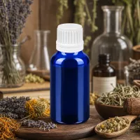 Vielseitige blaue 20ml Glasflasche mit weißem Deckel für Naturkosmetik und Heilpflanzenextrakte