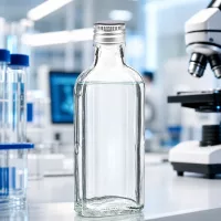 Hochwertige 100ml Klarglasflasche Meplat mit silbernem PP22 Verschluss für Pharmazie