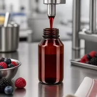 50ml PET Flasche mit grünem Verschluss geeignet für Himbeer- und Blaubeerextrakte im Einsatz
