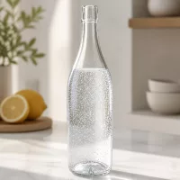 Glasflasche 1000ml UNiTWIST mit Sprudelwasser gefüllt Küchencounter Zitronen moderne Kücheneinrichtung hell