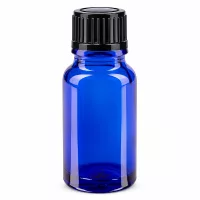 Zylindrische 10ml Apothekerflasche blau Glas mit schwarzem Verschluss für Tropfen