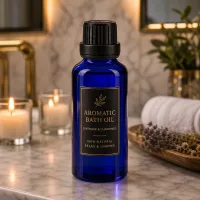 Blaue 30ml Glasflasche mit schwarzem Originalverschluss als Verpackung für Naturkosmetik Badöle