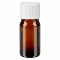 Braune Glasflasche 5ml mit weißem KiSi-Deckel und 1,2mm Tropföffnung für Pharmaanwendungen