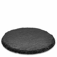 Runde schwarze Schieferplatte 15cm Durchmesser als Servierplatte mit natürlicher Steinstruktur und rauer Kante