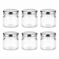 Hochwertige Mini-Einmachgläser 33ml aus Klarglas mit silbernen Deckeln im 6er-Set