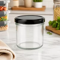 Hochwertiges Vorratsglas 125ml mit luftdichtem schwarzen Deckel für Kühlschrank und Regal
