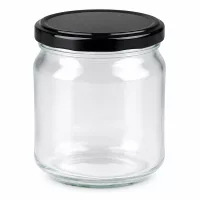 212ml Rundglas mit schwarzem BasicSeal Deckel leer auf weißem Hintergrund Marmeladenglas Einmachglas