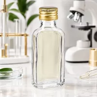 50ml Meplat Flasche klar mit goldenem PP22 Aluverschluss ideal für ätherische Öle und Essenzen