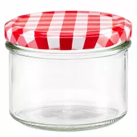 225ml Sturzglas mit rot-weiß kariertem BasicSeal Deckel für Marmelade und Einmachen