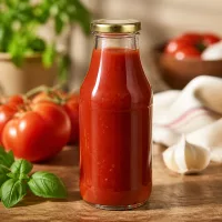 Glasflasche UNiTWIST 330ml mit selbstgemachter Tomatensauce goldener BasicSeal Twist-off Deckel