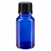 Hochwertige 10ml Tropfflasche aus blauem Schutzglas mit schwarzem Verschluss
