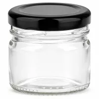 Kleines Einmachglas aus hochwertigem Klarglas 33ml mit passendem schwarzen Deckel