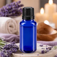 Dunkelblaue Glasflasche 20ml mit schwarzem Originalitätsverschluss für ätherische Öle geeignet