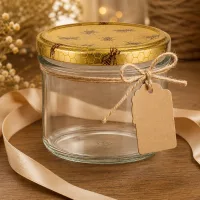 250g Honigglas leer mit Bienenwaben-Deckel Geschenkanhänger Juteschnur und Schleifenband Dekoration